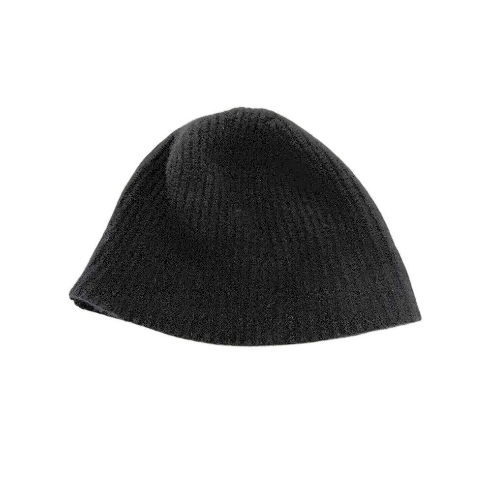 Quince Unisex Black Adjustable Folded Cuff Mongolian Cashmere Ribbed Beanie OS